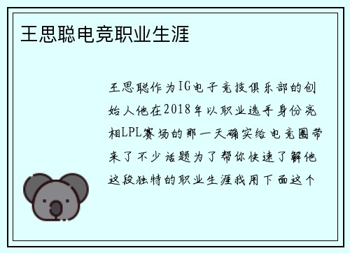 王思聪电竞职业生涯